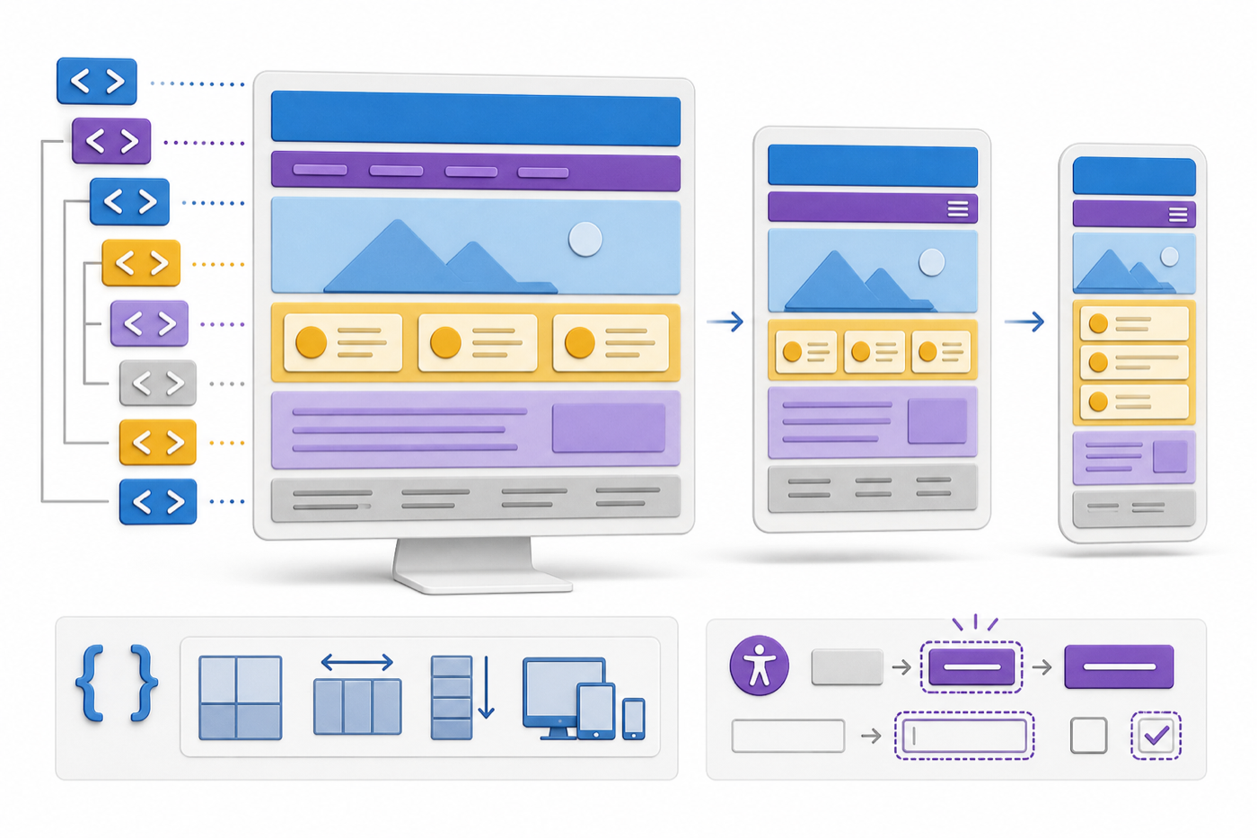 Semantisches HTML und CSS werden vom Browser zu einer Webseite aufgebaut